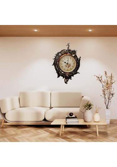 Duvar Saati Tavuskuşu Temalı Büyük Polyester Saat No.2 50 X 80 Cm çok Renkli