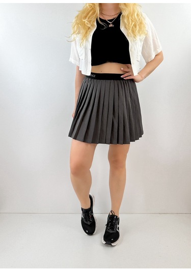 Modaonna Gri Pilili Mini Etek Gri