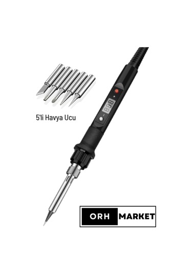 80W Dijital LCD Lehim Havya Seti – Sıcaklık Ayarlı, Seramik Rezistörlü + 5 Uç