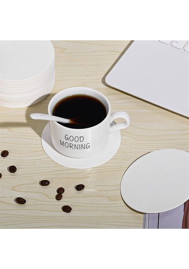 Xurunkeji 200 Adet Kalınlaştırılmış Kağıt Bardak Altlıkları, 4 İnç Tek Kullanımlık Yuvarlak Beyaz Karton Bardak Altlıkları Düğünler Catering Barlar Dıy El Sanatları İçin Beyaz