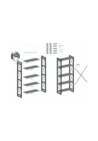 Kitaplık 5 Raflı Ceviz 180 Cm Beyaz