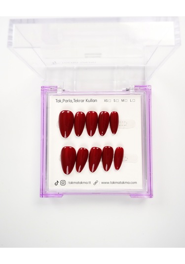 15'li Bordo Kısa Badem Kbd1470 - Tekrar Kullanılabilir El Yapımı Protez Takma Tırnak M