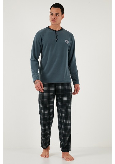 Buratti Ekoseli Yumuşak Dokulu Regular Fit Uzun Kollu Erkek Pijama Takımı 609611030 Antrasit