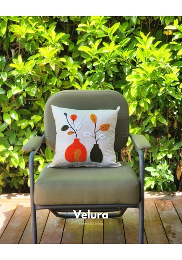 Dekoratif Kırlent & Pinterest Kırlent & Keten Kumaş - Nakış İşleme & A7 Turuncu - Yeşil - Krem