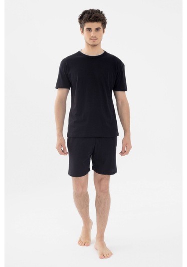 Erkek Double Yaka Şortlu Pijama Takımı Ko6304ts-1 Siyah