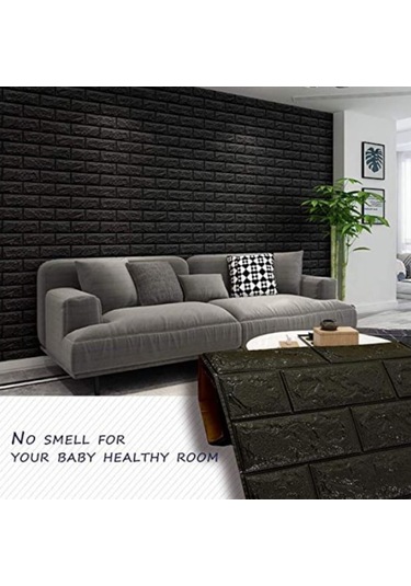 Kendinden Yapışkanlı Siyah Taş Desen Esnek Sünger Duvar Paneli