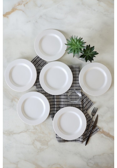 Keramika Beyaz Assos Pasta Tabağı 22 Cm 6 Adet 006 Beyaz
