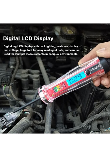 Lemestar "otomotiv Elektrik Test Kalemi - 1-75v Lcd Ekranlı, Kısa Devre Ve Açık Devre Testi, 3.6m Uzatmalı Kablolu"