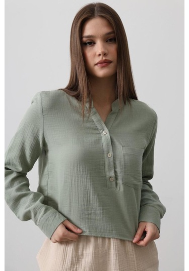 Cepli Hakim Yaka Bluz - Haki Haki