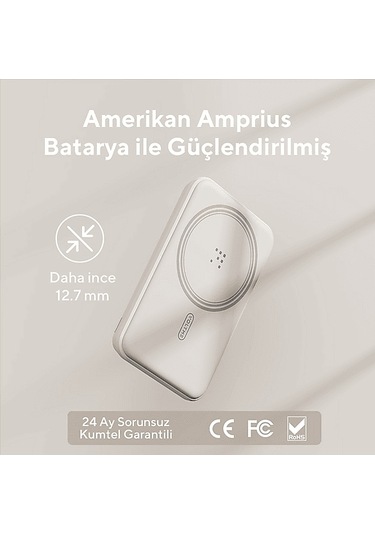 Voltme Magpak 5000mah Magsafe Kablosuz 22.5w Taşınabilir Şarj Cihazı Bej Bej