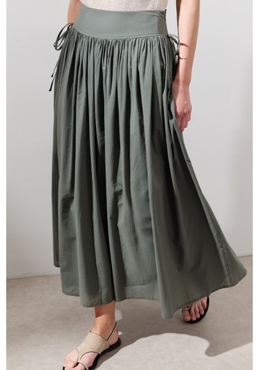 Bağlama Detaylı Geniş Etek Çam Yeşili Çam Yeşili