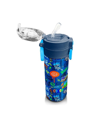 Coral High Kids Saks Grafiti Desenli Pipetli Ve Direkt İçim Çelik Termos 500 Ml 31968 Saks Mavi