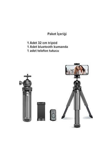 Bluetooth Kumandalı Masaüstü Mini Tripod / 360 Ayarlanabilir 32