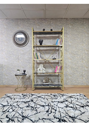 Gold Boyalı Kitaplık - 5 Raflı Suntalem Lüks Kitaplık Luanda Gold Çok Renkli