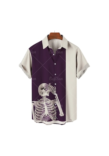 Snapbuyyaz Hawaii Kafatası Erkek Kısa Kollu Rahat Gömlek Dijital 3d Baskı Kore Çiçek Desen Harajuku Stilgökyüzü Mavierkek Gökyüzü Mavi