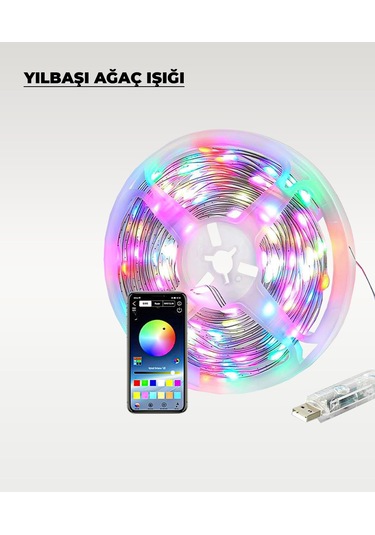 Yılbaşı Ağacı Şerit Led - 10 Metre- Telefondan Kontrol - Ses Duyarlı 5 METRE