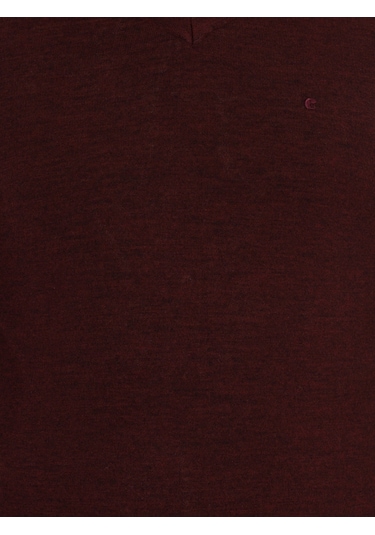 Cacharel Bordo Slim Fit V Yaka Basic Triko Kazak Kırmızı