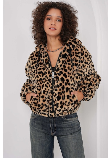 Gabria Kapişonlu Desenli Kısa Mont Leopar
