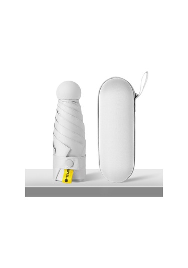 Mengtuo Bayan 8 Kemik Mini Yağmur Ve İki Kullanım Vinil Cep Kapsül Şemsiye Beyaz Beyaz