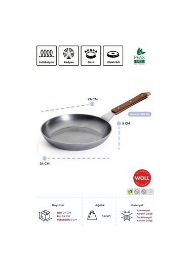 Woll Carbon Steel Kızartma Tavası 24 Cm Gümüş