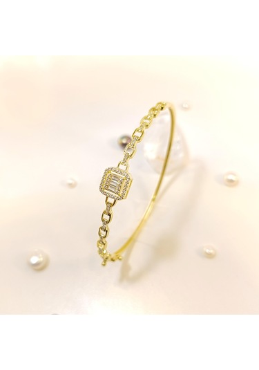 Baget Taşlı Kelepçe Bilezik 14 Ayar Altın Hd Videolu Sarı