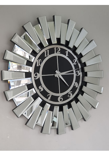 Ayna Denizi Güneş Twins Argent Black Model Gümüş Siyah Renk 70 Cm Dekoratif Aynalı Duvar Saati Gümüş - Siyah