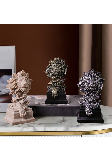 Suntek Magideal Aslan Kafası Heykeli El Sanatları Masa Süsleme Bronz