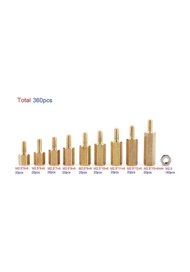 360pcs Hex Pirinç Standoff M2.5 Erkek-female Dişli Ara Ara Standoff Anakartı Vidalı Fındık Sütunu