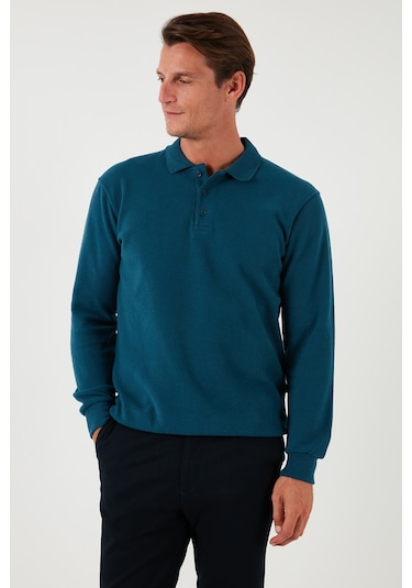 Buratti Pamuk Karışımlı Regular Fit Erkek Polo Yaka Kazak 456223 Petrol