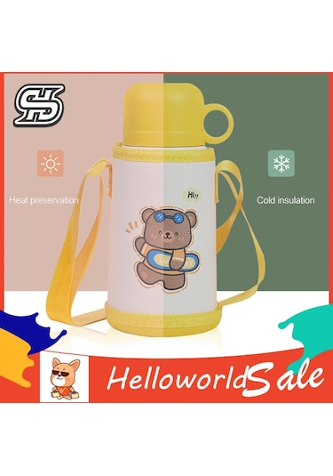 Helloworld İçecek Şişesi Taşıması Kolay Karikatür Çocuk Termal Su Şişesi