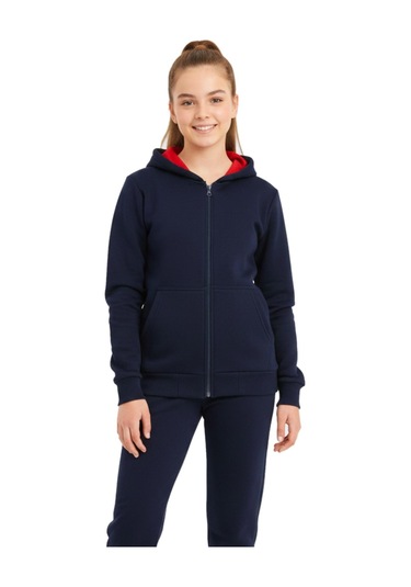 Lacivert Fermuarlı Kapüşonlu Cepli Kız Erkek Sweatshirt Bgl-st05000 Lacivert