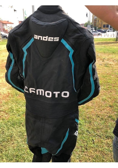 Andes Turkuaz Deri Tek Parça Motosikletçi Tulumu