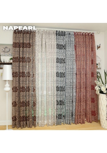 1 Adet Napearl Çiçek Klasik Jakarlı Kanca Tipi Pencere Perdesi W100cm X L130cm Beyaz