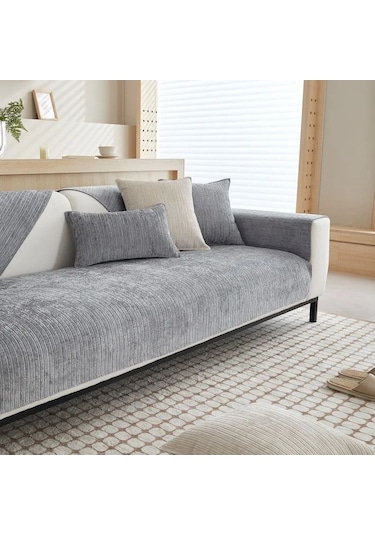 Gri Düz Renk Şönil Kanepe Havlusu Kalın Evrensel Kesit Kanepe Örtüsü Modern Mobilya Toz Geçirmez Kapak L Şeklinde Kanepe Kapakları 70x120cm