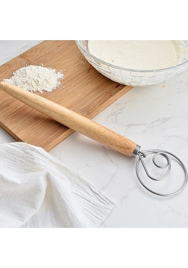 Primepickings 13 İnç Meşe Saplı Un Mikseri, Paslanmaz Çelik Karıştırma Çubuğu, Bobin Çırpma Teli, Üç Daire Karıştırıcı Diğer