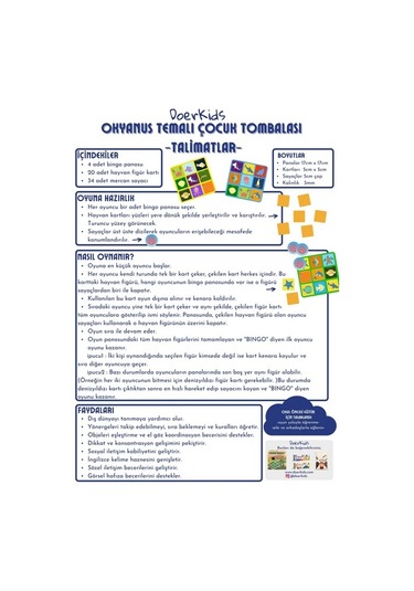 DoerKids Okyanus Temalı Çocuk Tombalası - Ocean Bingo