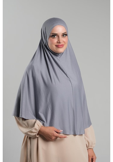 Gri Pratik Hazır Geçmeli Tesettür Eşarp Viskon Pratik Namaz Örtüsü 2201 15 Gri