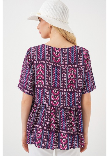 Kadın Desenli Kısa Kol Bluz 969 - Bordo bordo