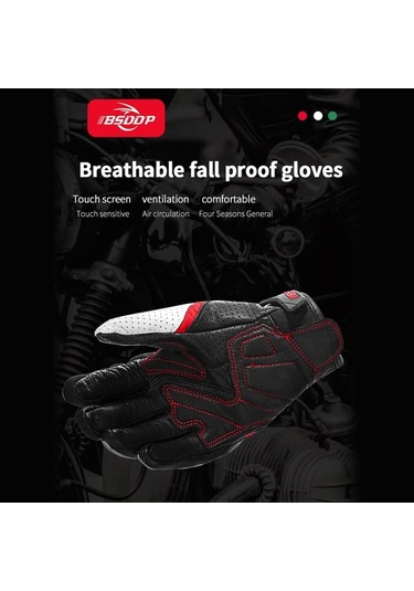 Fortunelane Motorcycle Tam Parmaklı Karbon Fiber Eldivenleri, Solunumlu, Dürtüye Dayanıklı, Dokunmatik Ekran Uyumlu - Kırmızı L