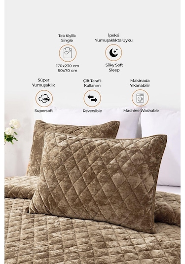 Evlen Home Kapitone Kadife Yatak Örtüsü Seti Tek Kişilik Supersoft Yumuşak Elyaf Dolgulu 2 Parça