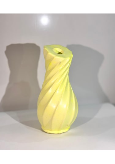 Modern Spiral Tasarım Dekoratif Vazo Şık Ev Dekoru Açık Sarı