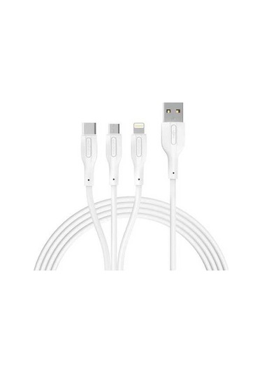 Sandwich Wopow Wx05 3-in-1 Usb Kablosu Lightning+micro-usb+type-c 120cm Beyaz, 2a Tekli Şarj, 3a Toplam Akım, Pvc Kaplama Şarj