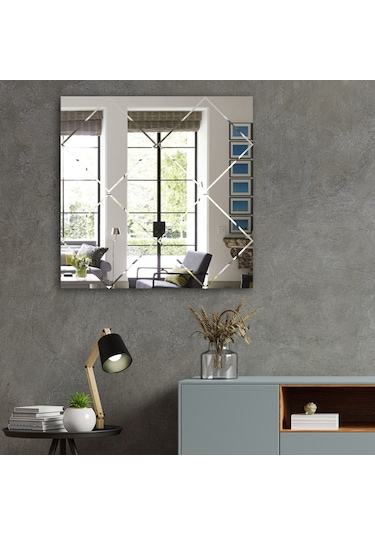 Ayna | Düz Ayna | Baklava Kanallı Kare Ayna | 60Cm X 60Cm Şeffaf