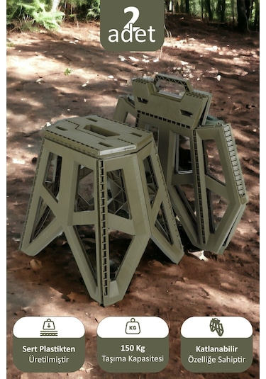 İronika Portatif Taşınabilir Katlanabilir Tank Tabure Kamp Piknik Balıkçı Plaj Taburesi Yeşil 2 Adet Yeşil