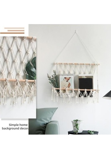 Novahub El Yapımı Boho Duvar Dekoru: Makrome Kitap Dergi Rafı, Ev Ve Ofis Dekorasyonu 1 Adet