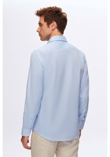 D'S Damat Ds Damat Slim Fit Mavi Italyan Yaka Armürlü Uzun Kollu Kolay Ütülenebilir Nefes Alan Dört Mevsim Göm 2HF02ORT3185 Mavi