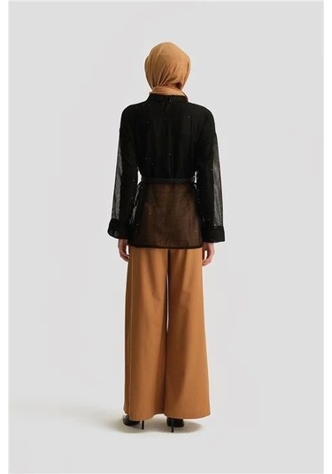 Armine Kemerli File Bluz 25y3700 Siyah Siyah