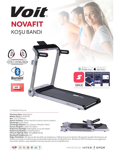 Voit Novafit Koşu Bandı Bluetooth Uygulamalı Hoparlörlü Led Ekran