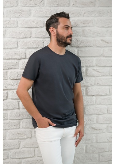 Paul Martin Slimfit Fit Bisiklet Yaka Rayon Kumaş Full Likralı T-shirt Antrasit