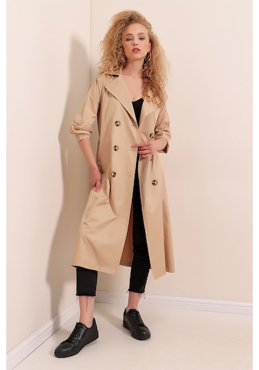 Bigdart 5853 Kruvaze Yaka Trençkot - Vizon 001